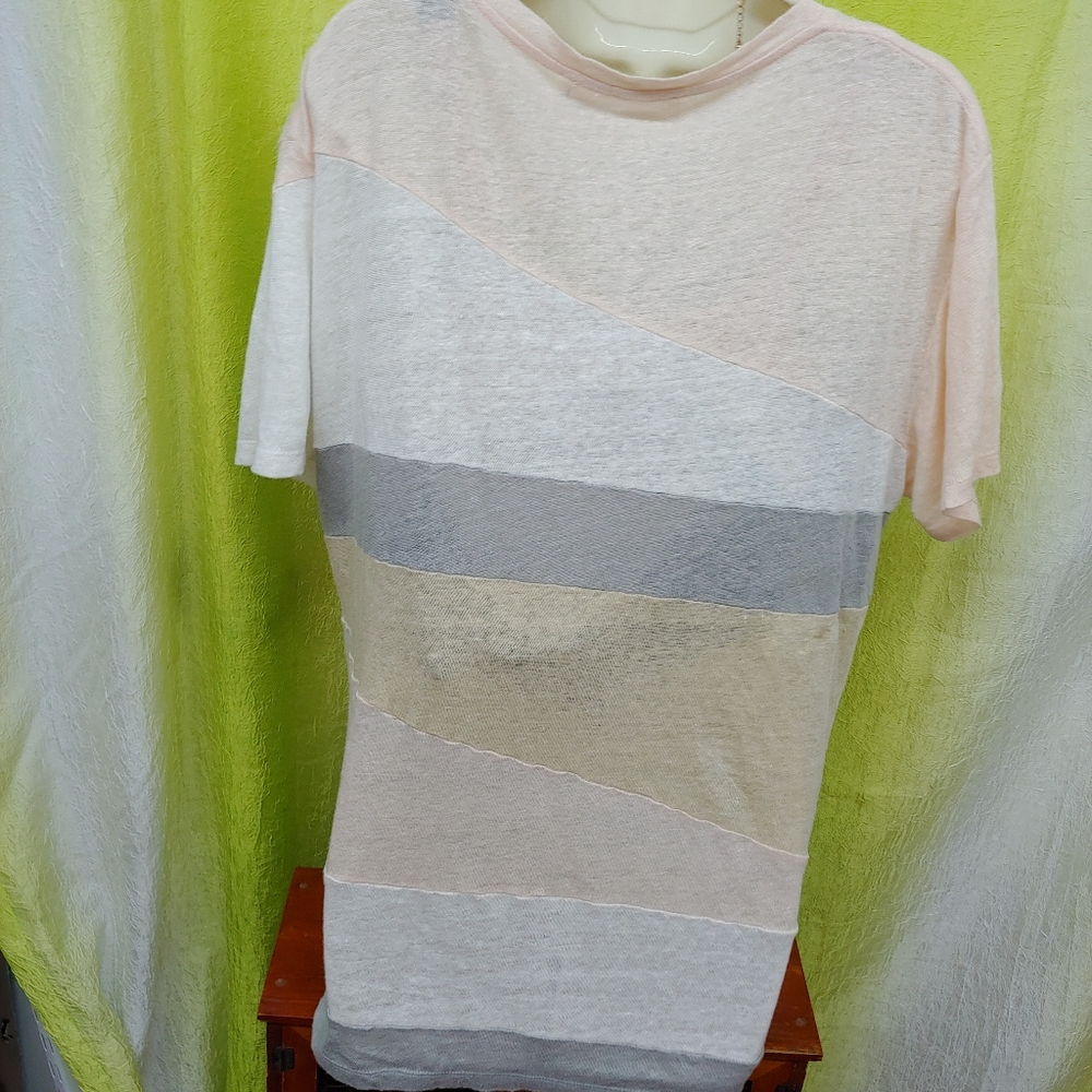 Iro | Linen Neutral Patchwork Tshirt Scoopneck L - image 7
